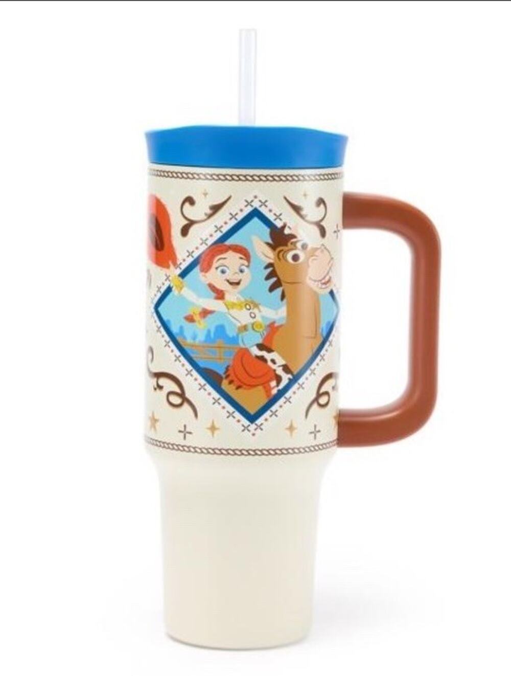 Disney Toy Story Jessie & Bullseye Travel Mug w/ Handle Lid & Straw